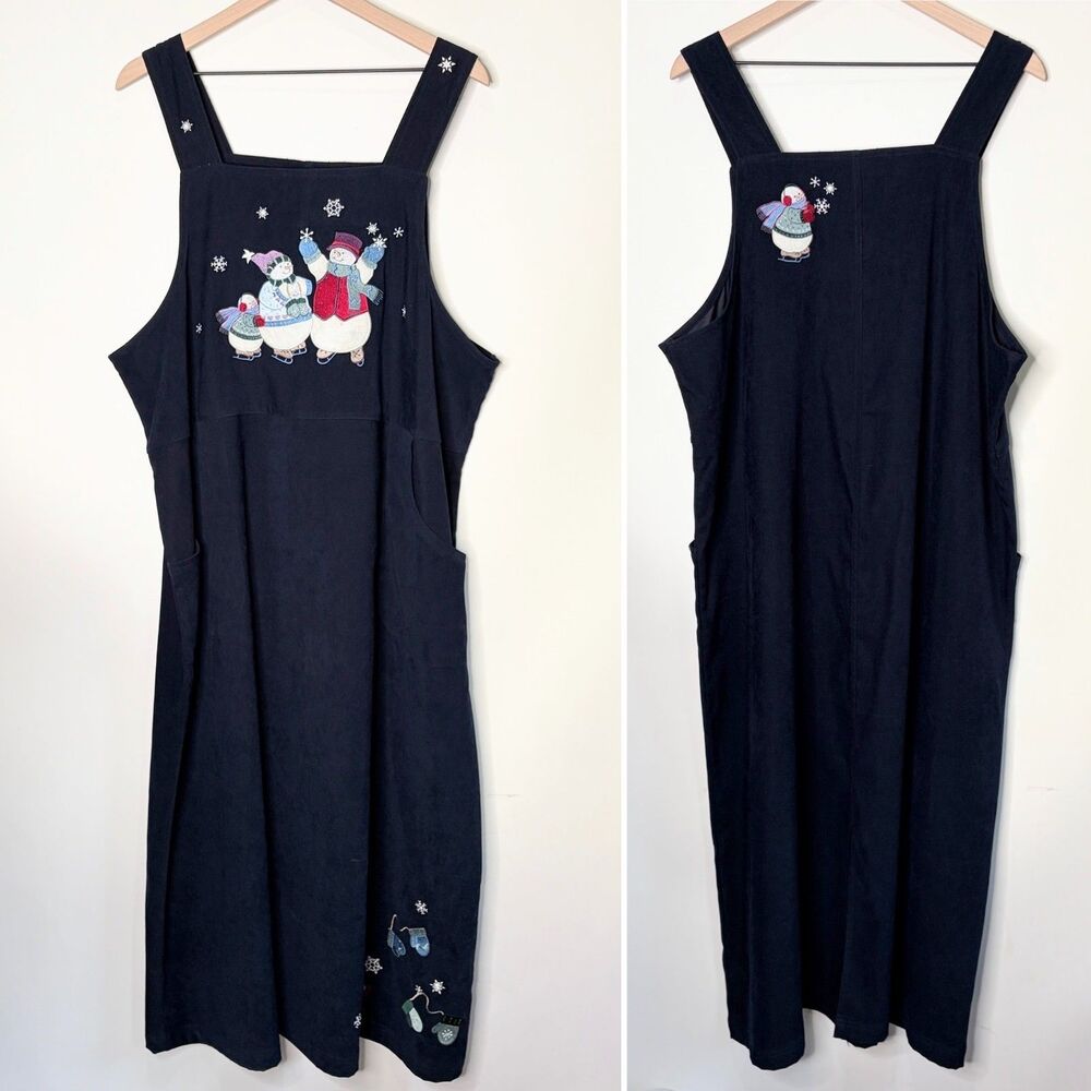 Vintage CJ Banks Maxi Dress Embroidered Snowman Winter Christmas Blue Y2K 1X